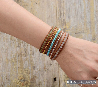 Natural Agate & Labradorite Beaded Wrap Bracelet