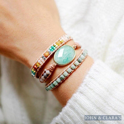 Natural Amazonite & Agate Gemstone Wrap Bracelet