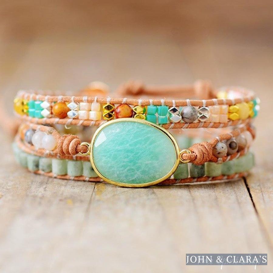 Natural Amazonite & Agate Gemstone Wrap Bracelet
