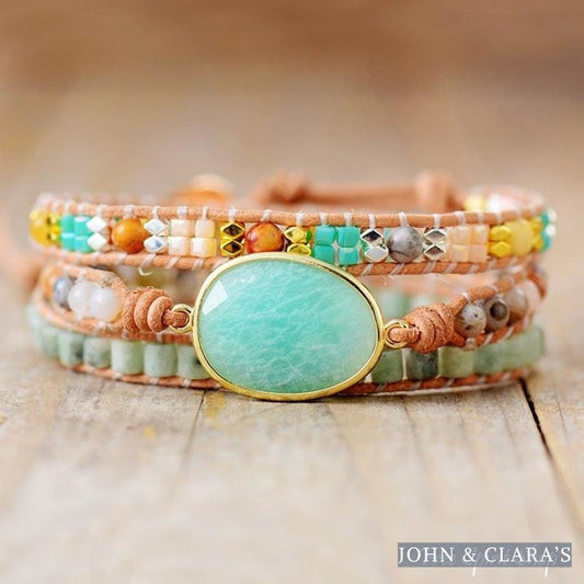 Natural Amazonite & Agate Gemstone Wrap Bracelet