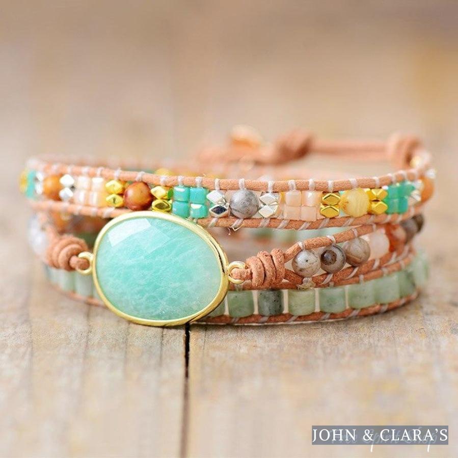 Natural Amazonite & Agate Gemstone Wrap Bracelet