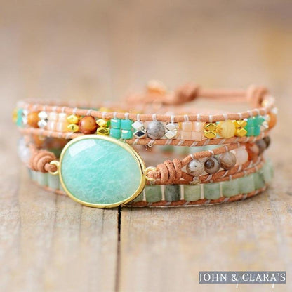 Natural Amazonite & Agate Gemstone Wrap Bracelet