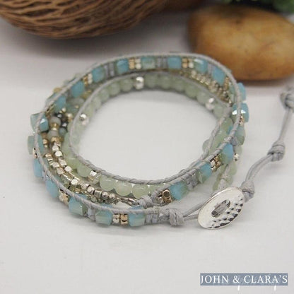 Natural Amazonite & Crystal Beaded Wrap Bracelet