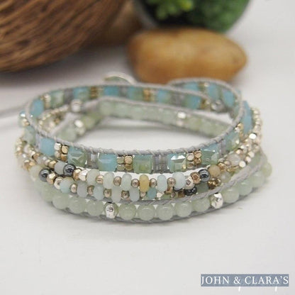 Natural Amazonite & Crystal Beaded Wrap Bracelet