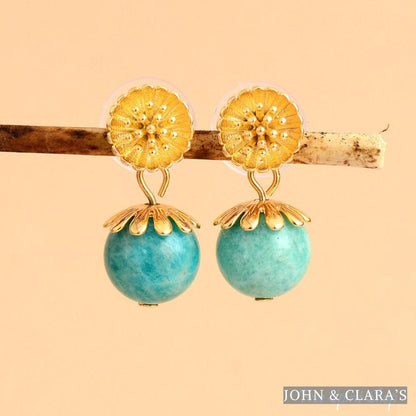 Natural Amazonite Daisy Flower Earrings