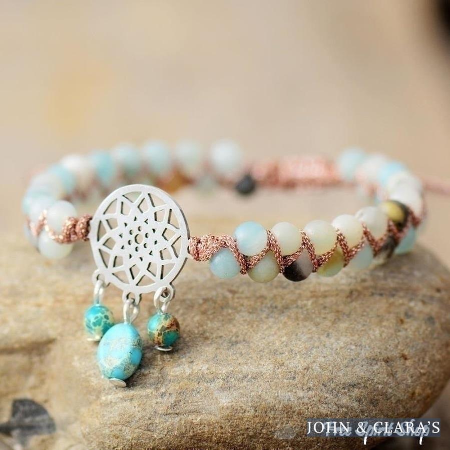 Natural Amazonite Dream Catcher Bead Bracelet