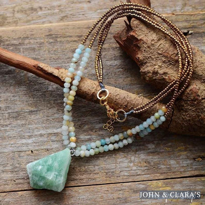 Natural Amazonite Gemstone Two Layer Necklace