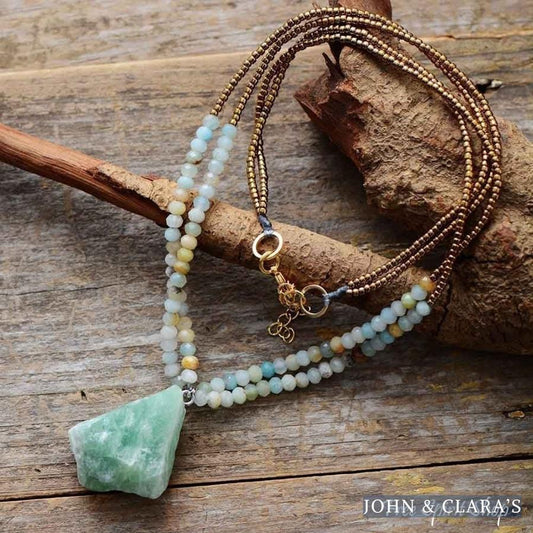 Natural Amazonite Gemstone Two Layer Necklace