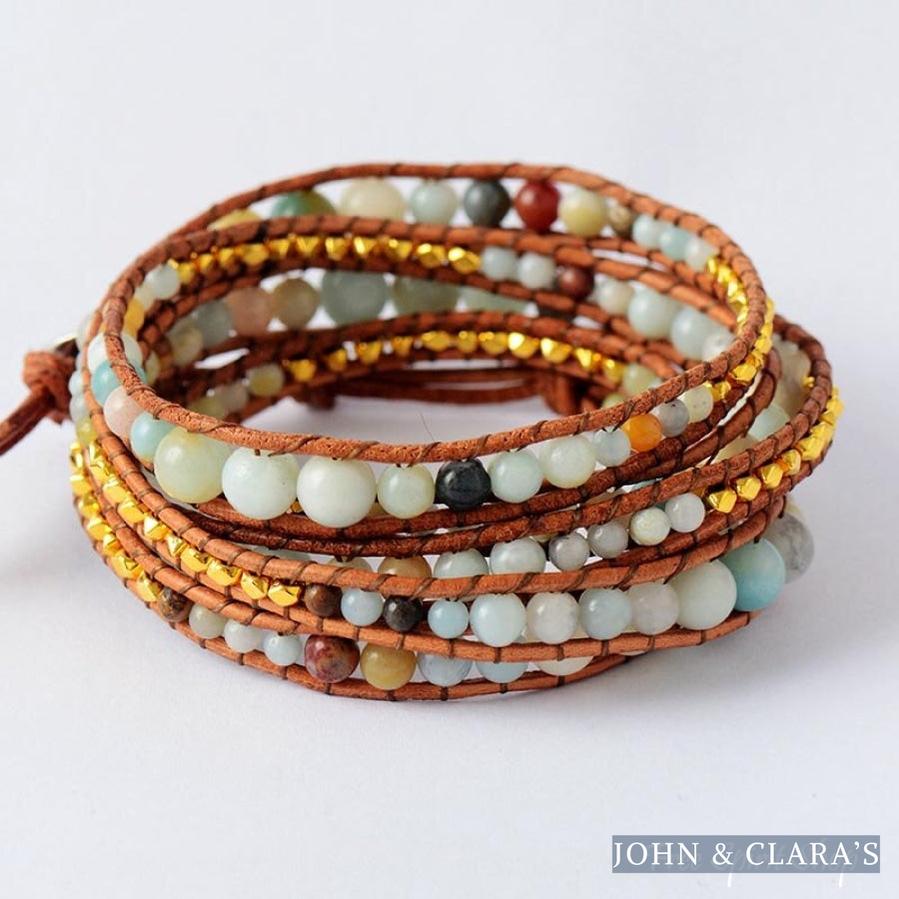 Natural Amazonite Bead Wrap Bracelet