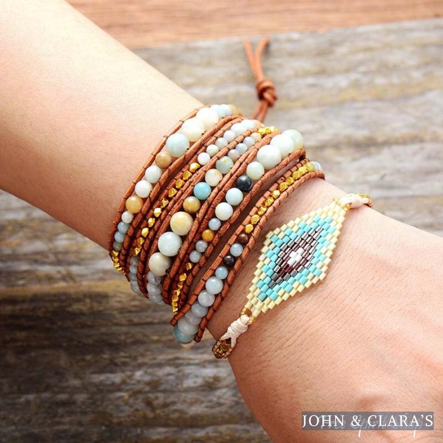 Natural Amazonite Bead Wrap Bracelet