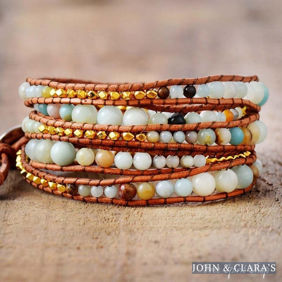 Natural Amazonite Bead Wrap Bracelet