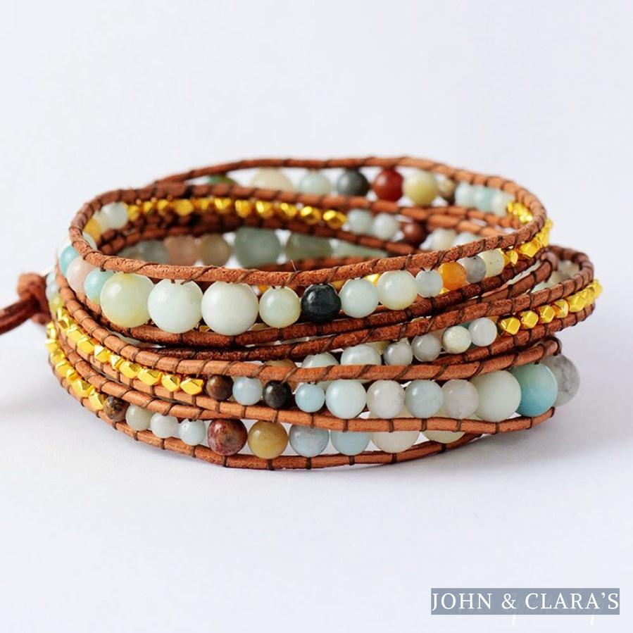 Natural Amazonite Bead Wrap Bracelet