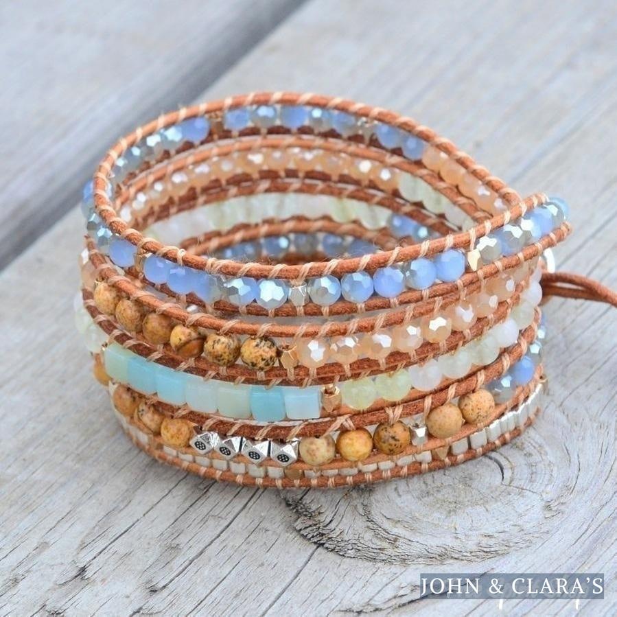Natural Amazonite & Jasper Leather Wrap Bracelet