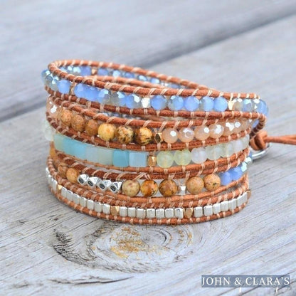 Natural Amazonite & Jasper Leather Wrap Bracelet