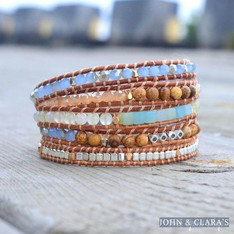 Natural Amazonite & Jasper Leather Wrap Bracelet