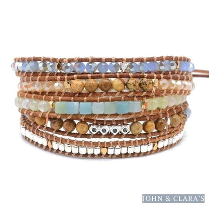 Natural Amazonite & Jasper Leather Wrap Bracelet