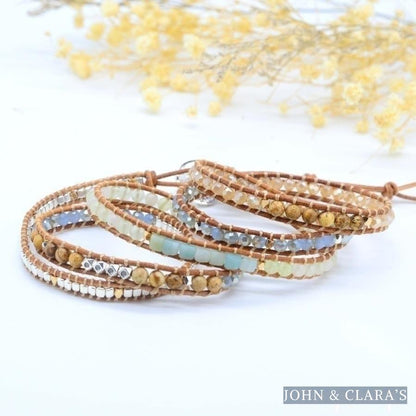 Natural Amazonite & Jasper Leather Wrap Bracelet