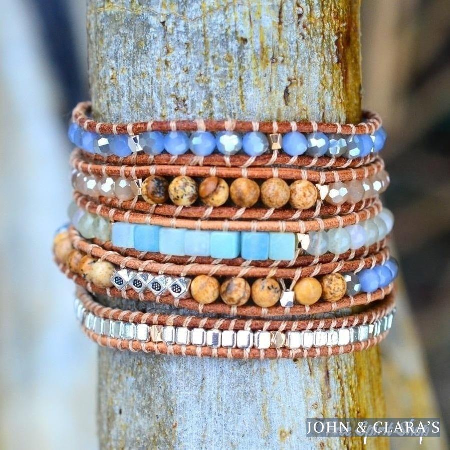 Natural Amazonite & Jasper Leather Wrap Bracelet