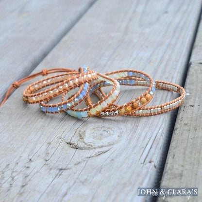 Natural Amazonite & Jasper Leather Wrap Bracelet