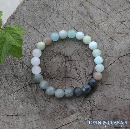 Natural Amazonite Labradorite Aquamarine & Rose Quartz Bead Bracelet