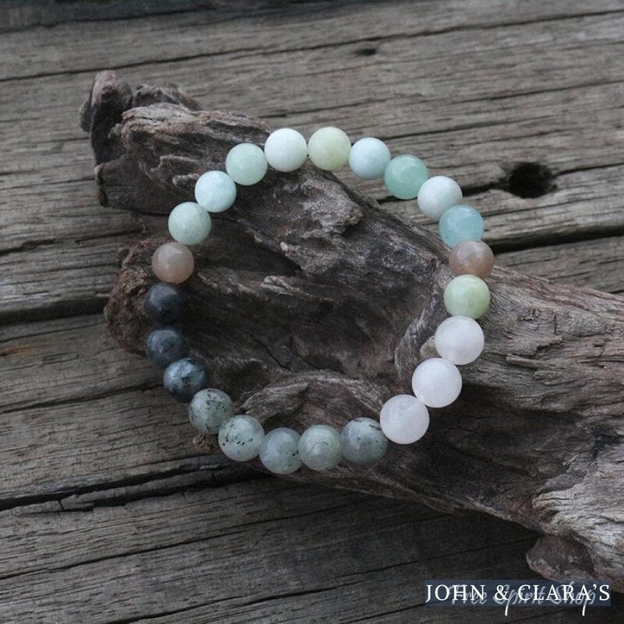 Natural Amazonite Labradorite Aquamarine & Rose Quartz Bead Bracelet