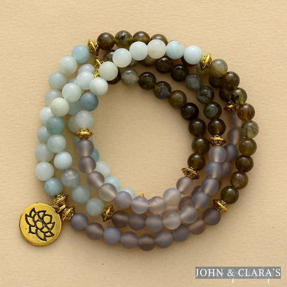 Natural Amazonite & Matte Grey Agate Bead Bracelet