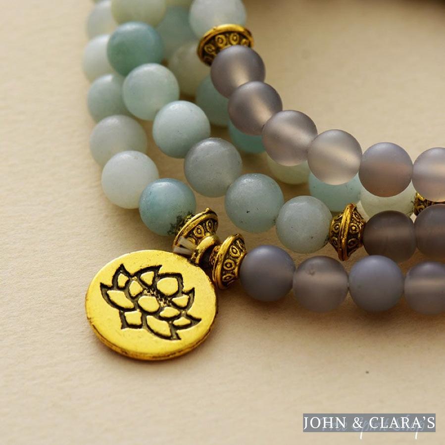 Natural Amazonite & Matte Grey Agate Bead Bracelet