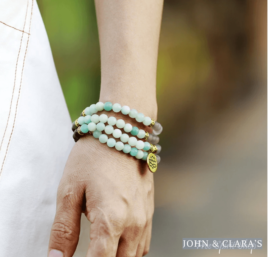 Natural Amazonite & Matte Grey Agate Bead Bracelet