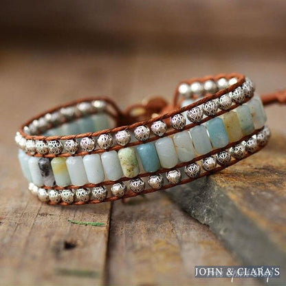 Natural Amazonite & Tibetan Bead Wrap Bracelet