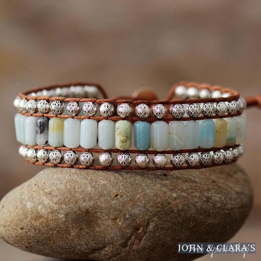 Natural Amazonite & Tibetan Bead Wrap Bracelet