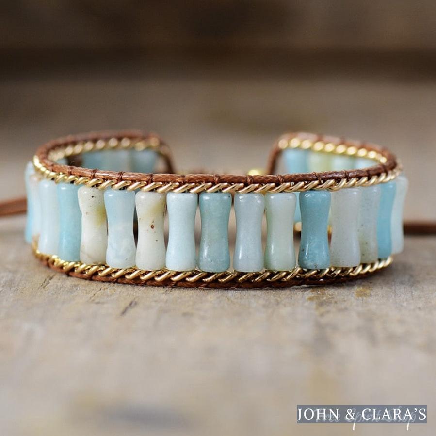 Natural Amazonite Tubes & Chain Adjustable Bead Bracelet