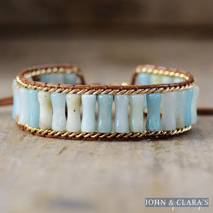 Natural Amazonite Tubes & Chain Adjustable Bead Bracelet