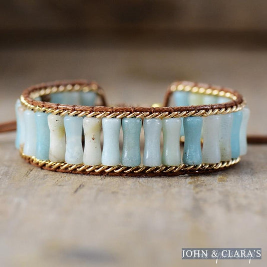Natural Amazonite Tubes & Chain Adjustable Bead Bracelet
