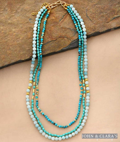 Natural Amazonite & Turquoise Jasper Multi Layer Bead Necklace