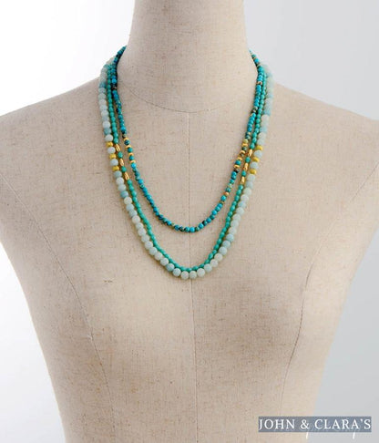 Natural Amazonite & Turquoise Jasper Multi Layer Bead Necklace