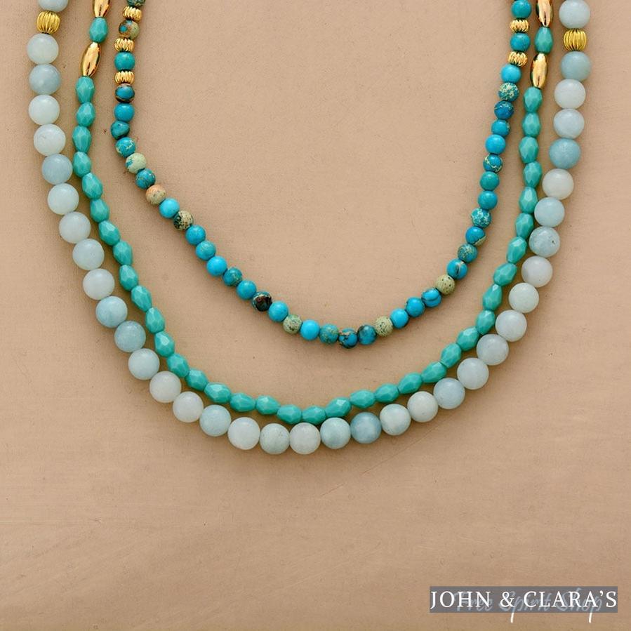 Natural Amazonite & Turquoise Jasper Multi Layer Bead Necklace