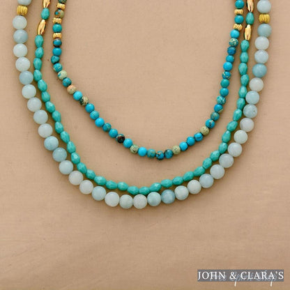 Natural Amazonite & Turquoise Jasper Multi Layer Bead Necklace