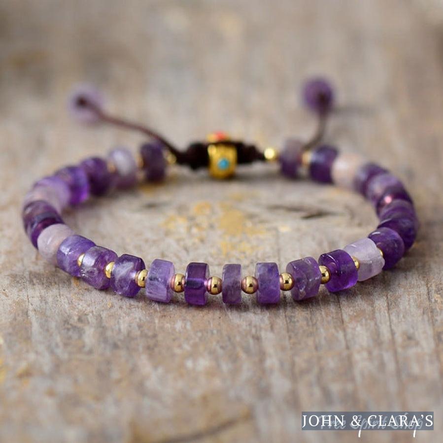 Natural Amethyst Bead Adjustable Bracelet