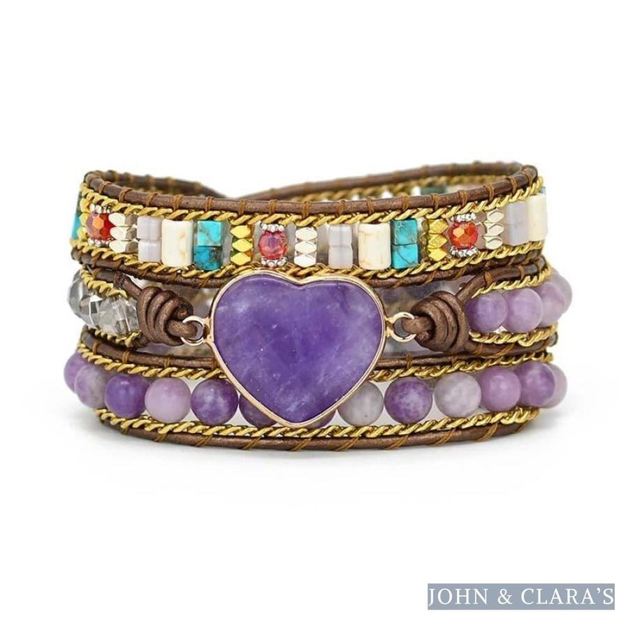Natural Amethyst Heart Wrap Bracelet