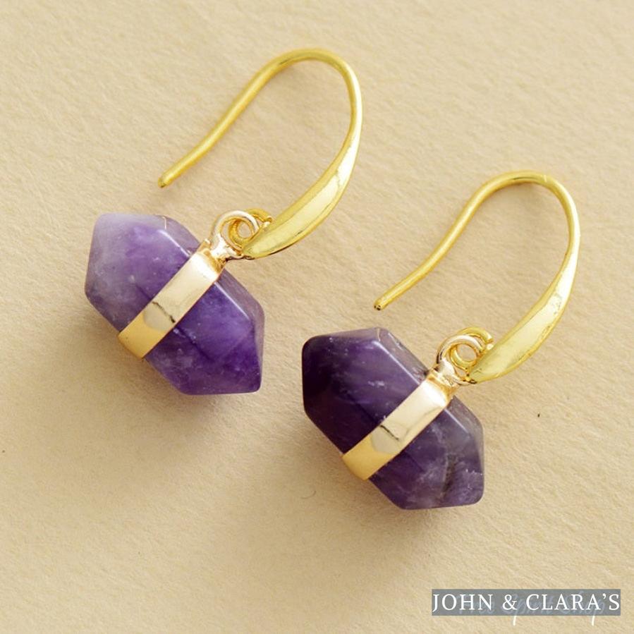 Natural Amethyst Hexagonal Earrings