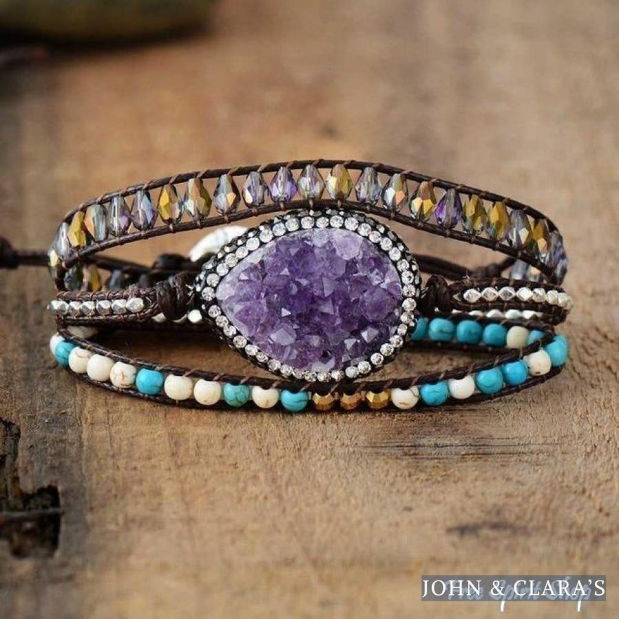 Natural Amethyst Howlite Turquoise & Crystal Wrap Bracelet