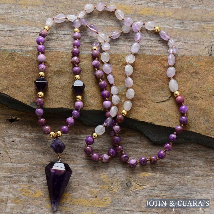Natural Amethyst & Purple Jasper Beaded Necklace