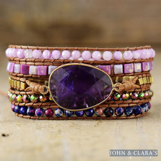 Natural Amethyst & Purple Quartz Wrap Bracelet