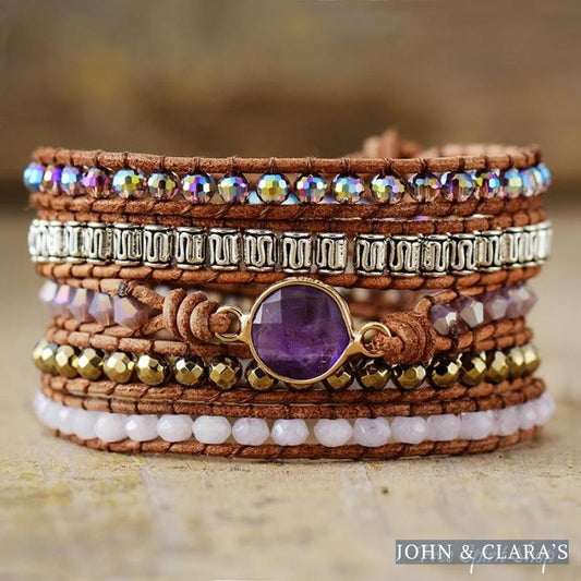 Natural Amethyst & Pyrite Wrap Bracelet