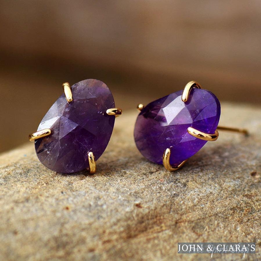 Natural Amethyst Stud Earrings