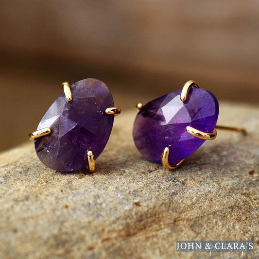 Natural Amethyst Stud Earrings
