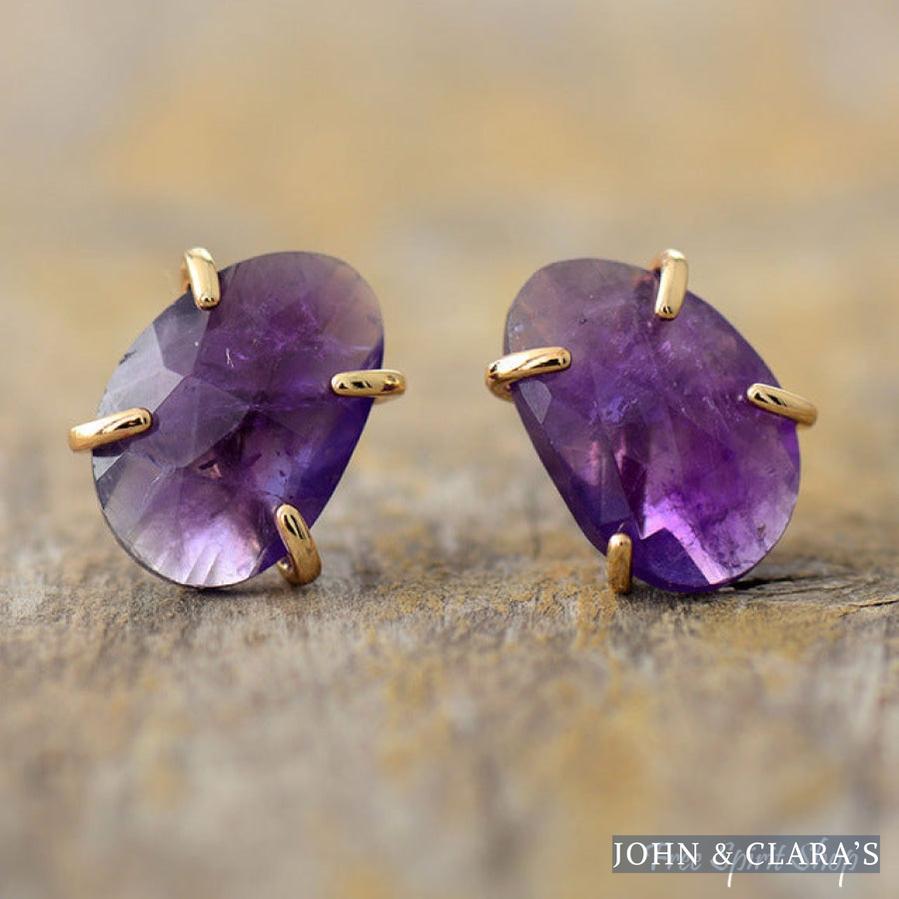 Natural Amethyst Stud Earrings