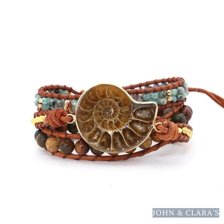 Natural Ammonite Fossil Jasper & African Turquoise Wrap Bracelet