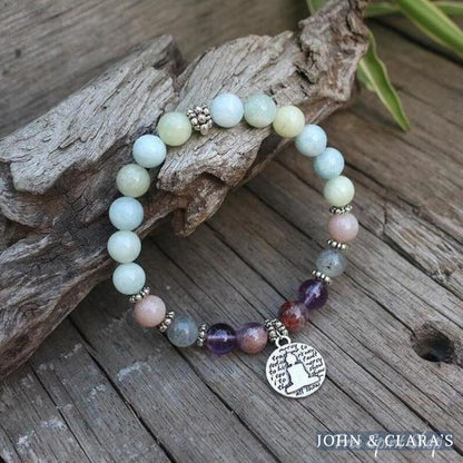 Natural Aquamarine Amethyst Labradorite Lotus Bead Bracelet