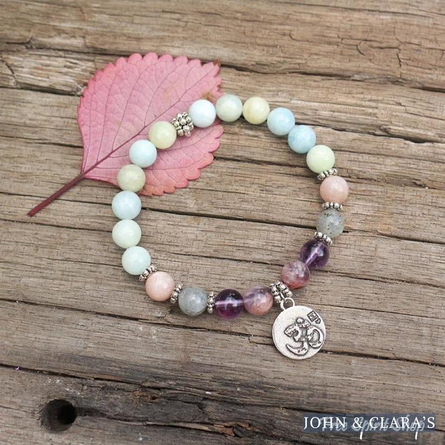 Natural Aquamarine Amethyst Labradorite Lotus Bead Bracelet
